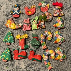 19 vintage, handmade patchwork fabric Christmas ornaments